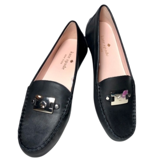kate spade Shoes - Kate Spade Carmen Loafers Black Leather with Gold Spade Buckle 8.5